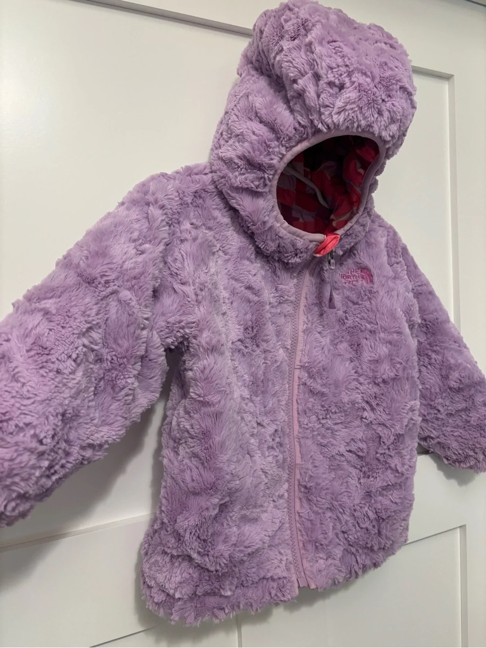 The North Face Girls' Pink & Purple Patterned Hooded Puffer Jacket